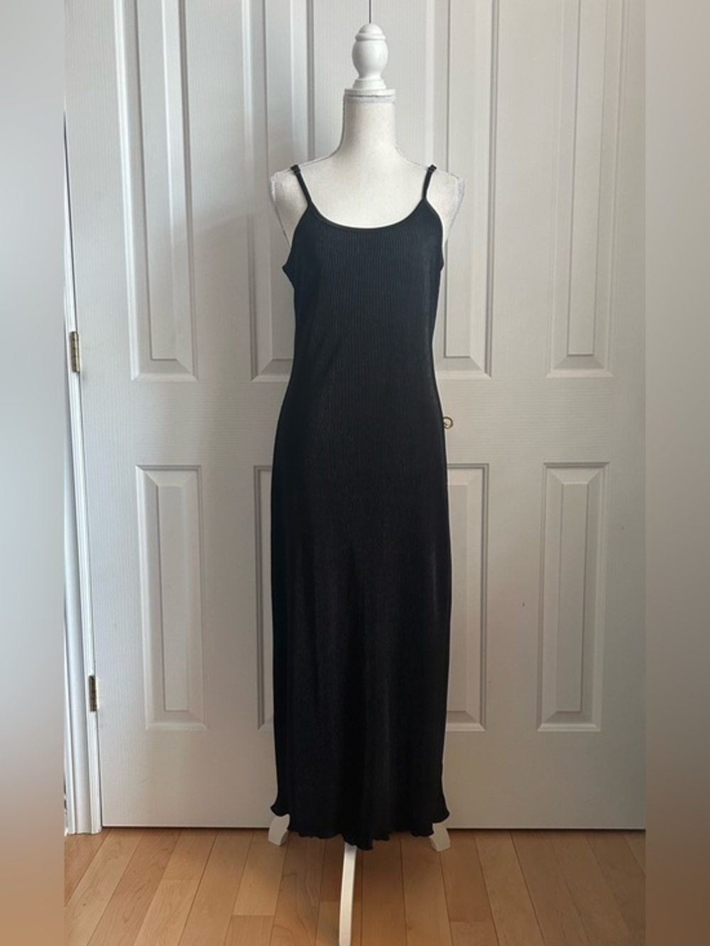 DESIGN LAB Lord & Taylor Ribbed Slip Maxi Dress, Black, Size Large